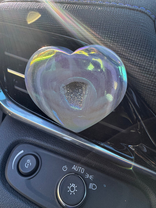 Aura Agate Druzy Heart Crystal Car Clip