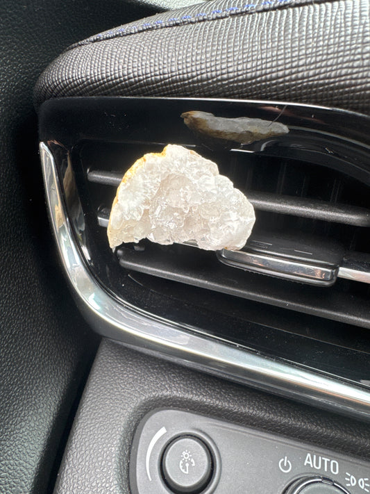 White Geode Quartz Crystal Car Vent Clip