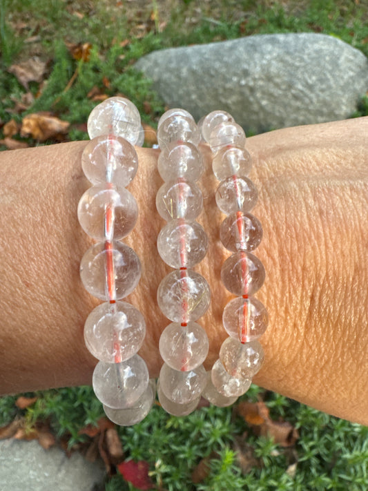 Clear Quartz Natural Stone Bracelet on orange string 8mm, 10mm, 12mm option