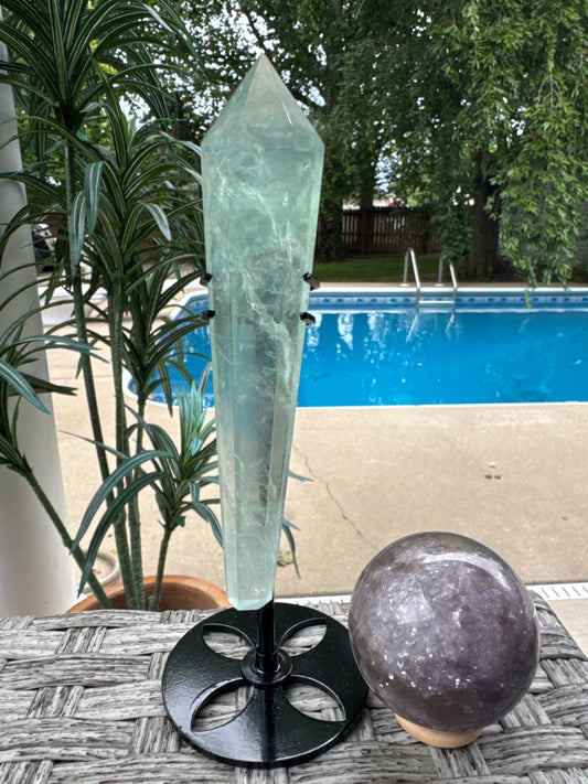 Calm & Focus Bundle Lepidolite Sphere and Green Fluorite Scepter