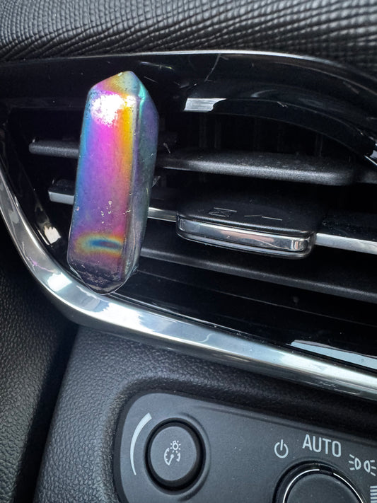 Titanium Aura Quartz Point Crystal Car Vent Clip