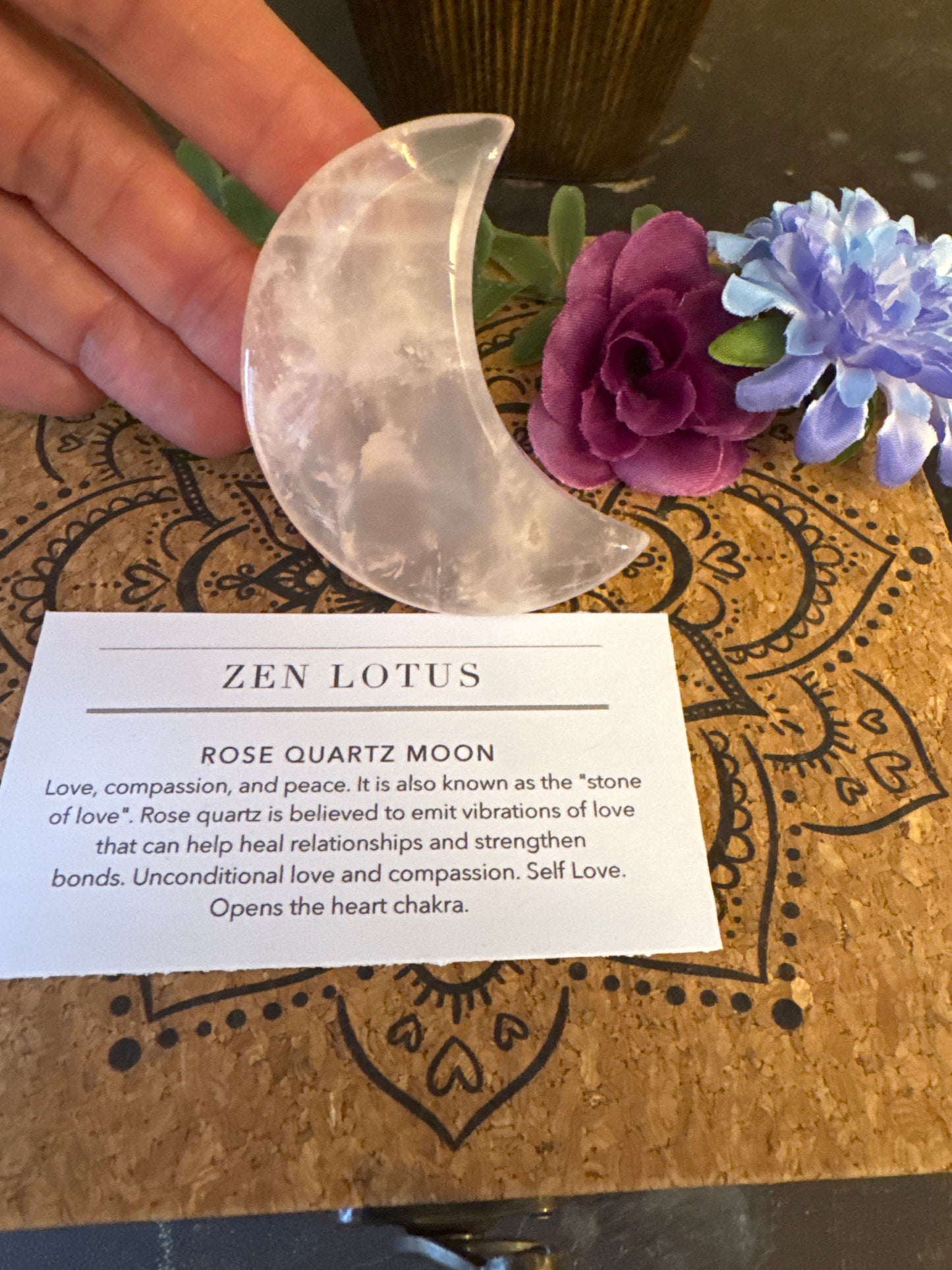 Rose Quartz Moon Crystal Car vent Clip