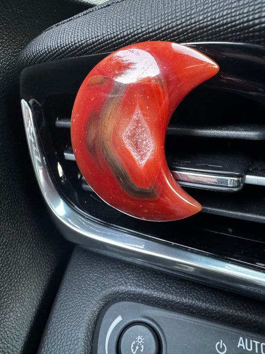 Carnelian Druzy Moon Crystal Car vent Clip