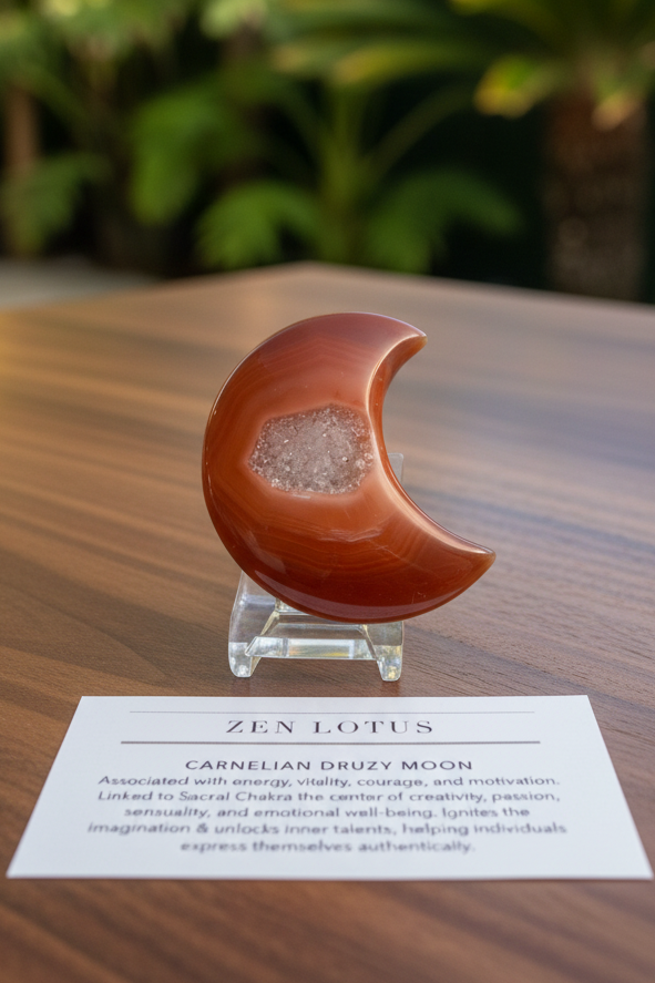 Carnelian Druzy Moon Crystal Car vent Clip