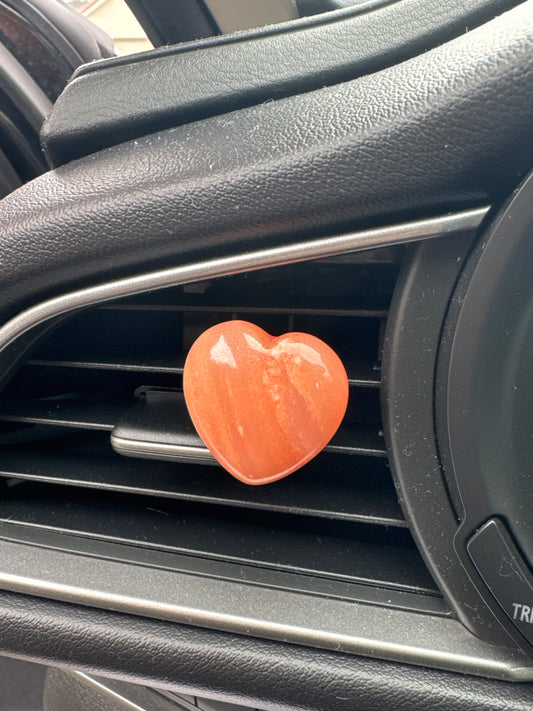 Honey Calcite Heart Crystal Car Clip