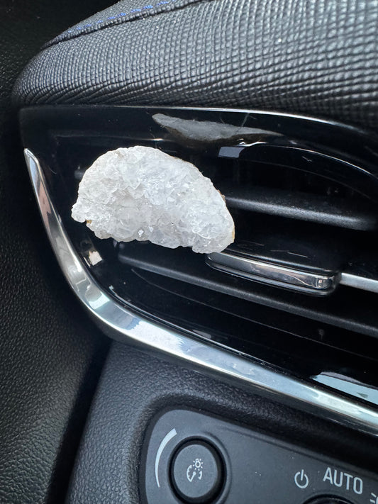 White Geode Quartz Crystal Car Vent Clip