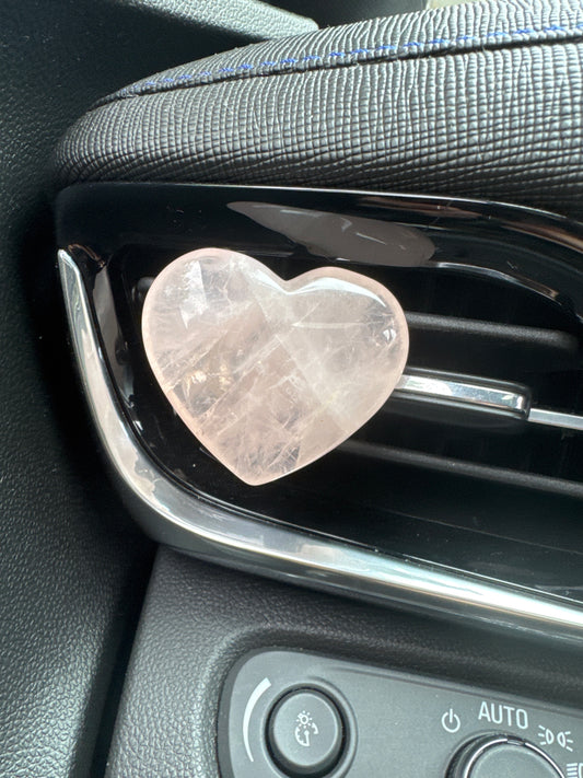 Rose Quartz Heart Crystal Car Vent Clip