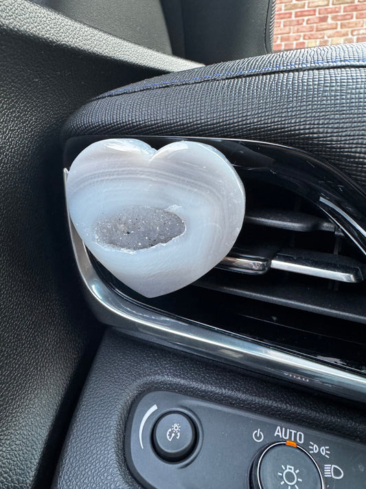 Agate Druzy Heart Crystal Car Vent Clip