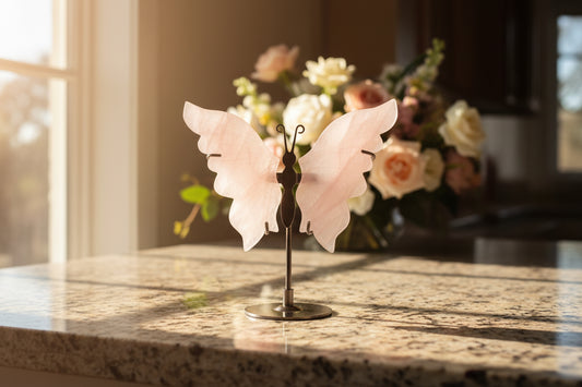 Rose Quartz Butterfly Wings with stand