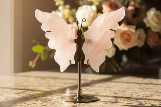 Rose Quartz Butterfly Wings with stand