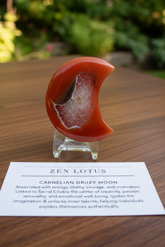 Carnelian Druzy Moon Crystal Car vent Clip