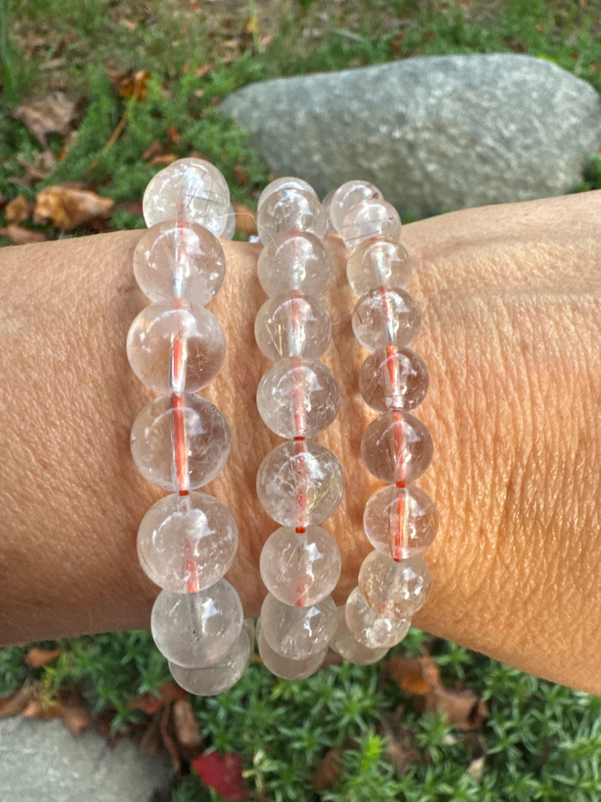 Clear Quartz Natural Stone Bracelet on orange string 8mm, 10mm, 12mm option