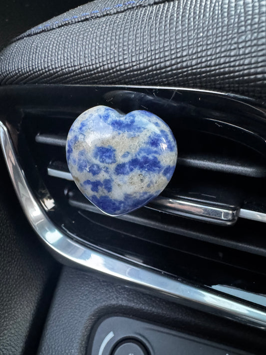 Sodalite Heart Crystal Car Vent Clip