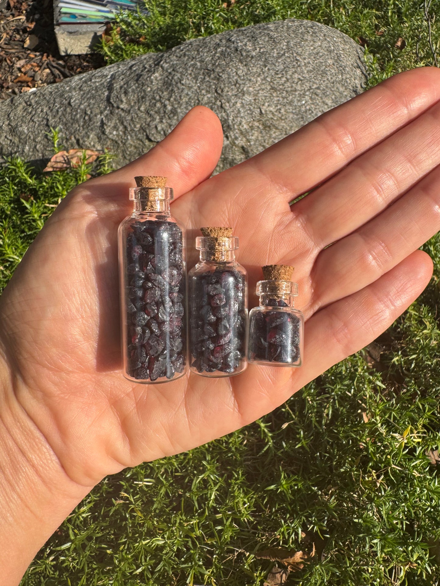 Crystal Wishing Bottle- Natural Garnet Chips