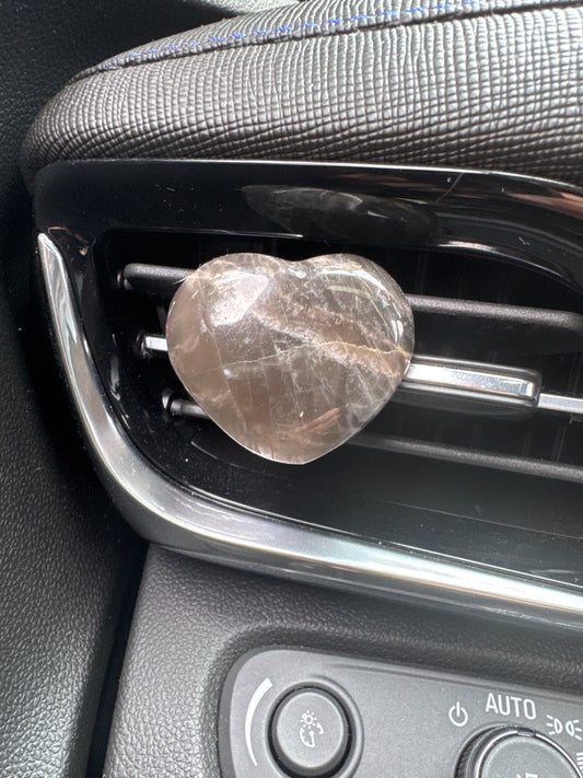 Smokey Quartz Heart Crystal Car Vent Clip