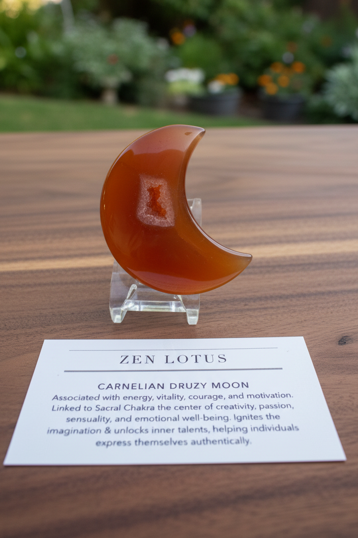 Carnelian Druzy Moon Crystal Car vent Clip