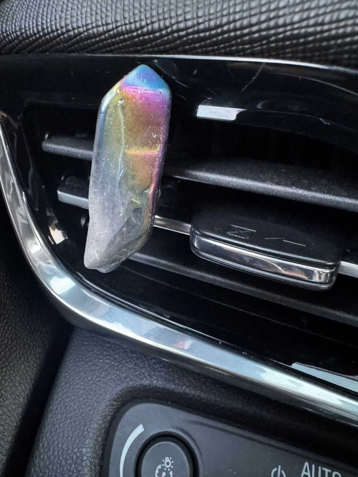Titanium Aura Quartz Point Crystal Car Vent Clip