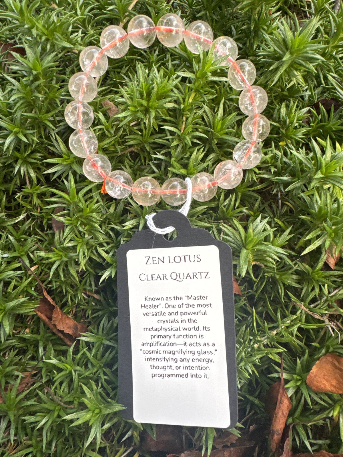 Clear Quartz Natural Stone Bracelet on orange string 8mm, 10mm, 12mm option