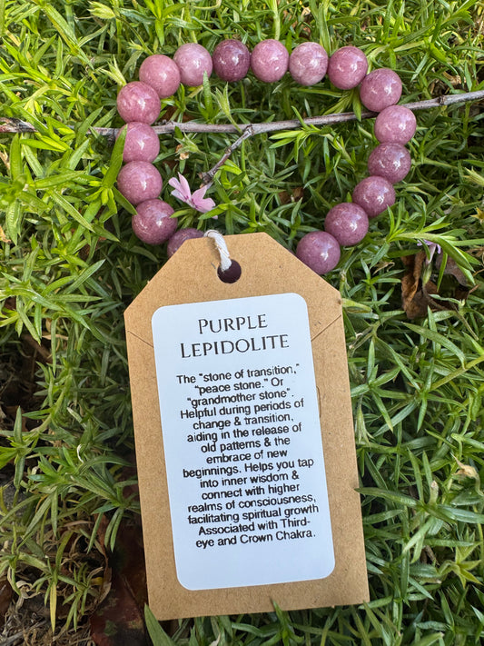 Purple Lepidolite Natural Stone Bracelet (10mm stone beads)