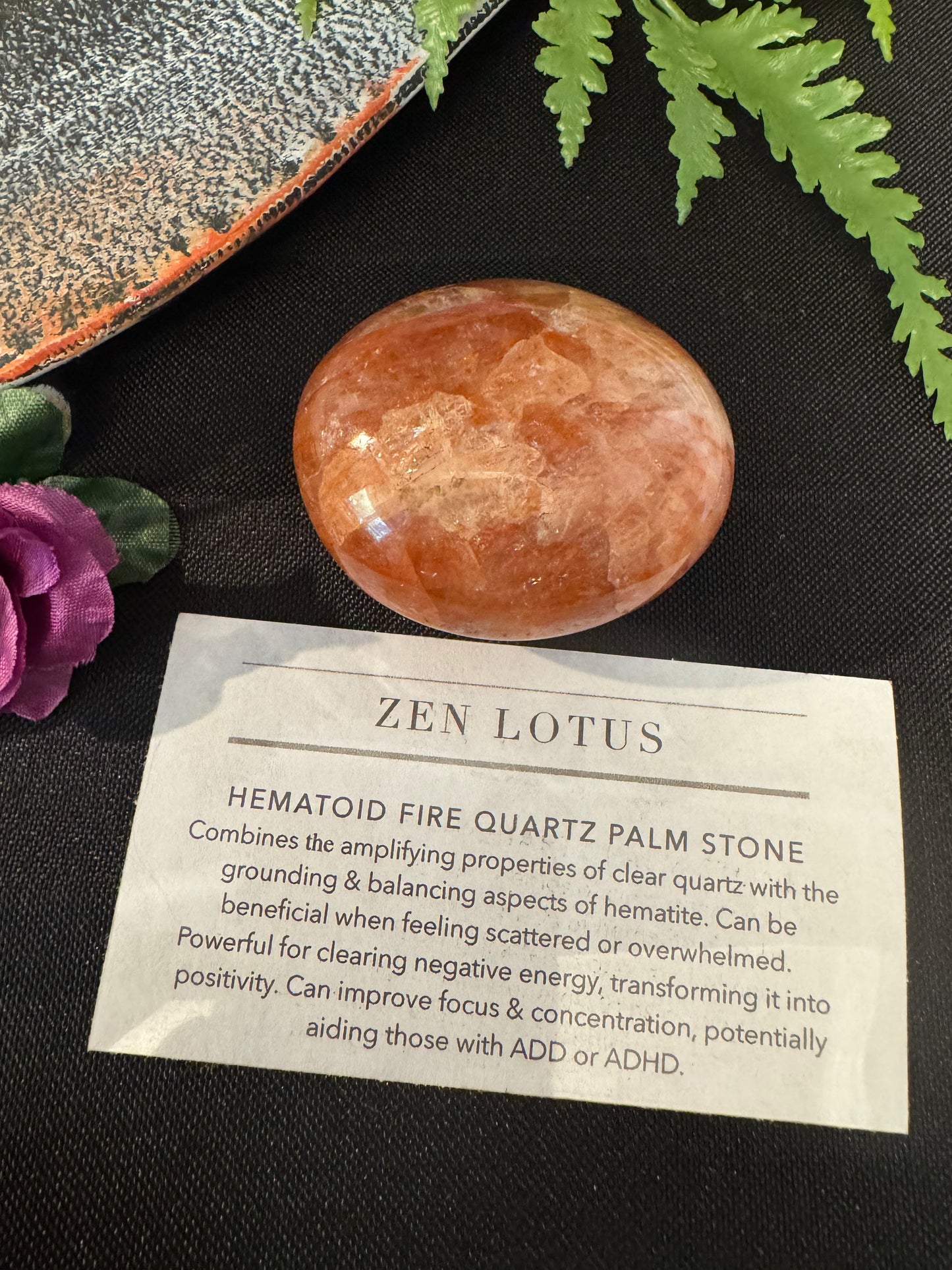 Hematoid Fire Quartz Palm Stone