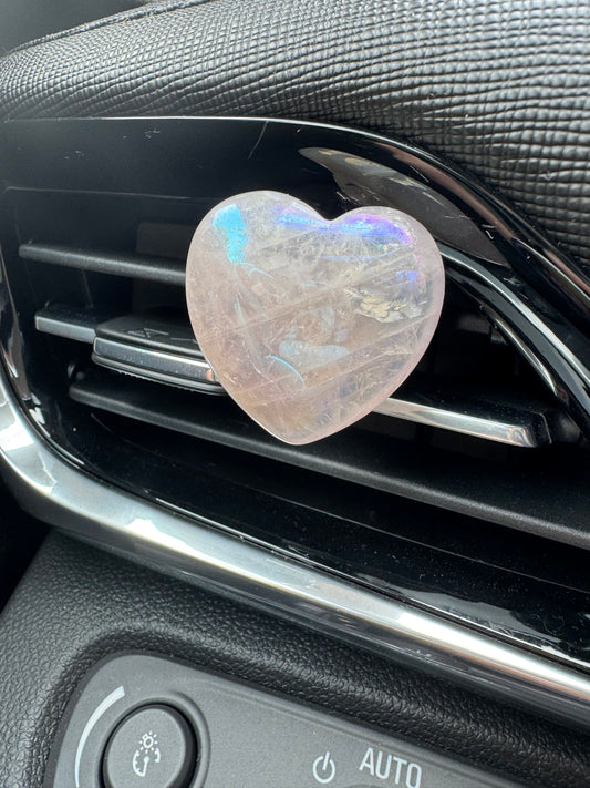 Angel Aura Rose Quartz Heart Crystal Car Clip